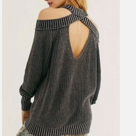 Free People Sweaters - Free People Half Moon Bay Pullover Knit Sweater Cold Off The Shoulder Size Med